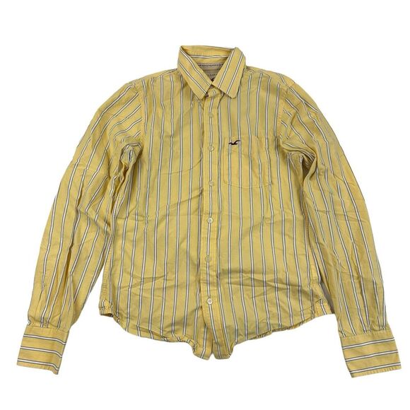 Hollister Yellow White Stripe Button Up Shirt Long Sleeve 100% Cotton Men's Sz S - Picture 1 of 10
